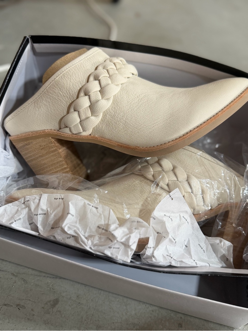 Dolce Vita Ivory Braided Strap Block Heel Mule